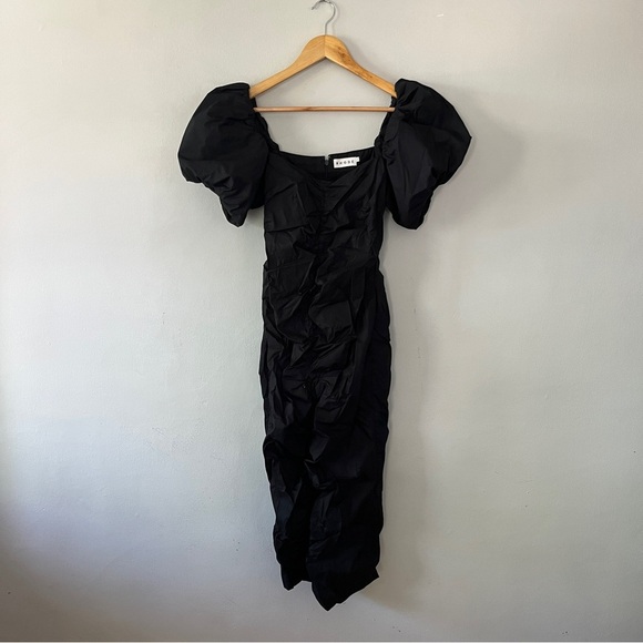 Rhode Tessa Midi Puff Sleeve Ruched Dress in Black Size 2 - Picture 4 of 8